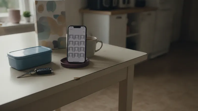 A phone propped against a cereal box beside a packed lunchbox